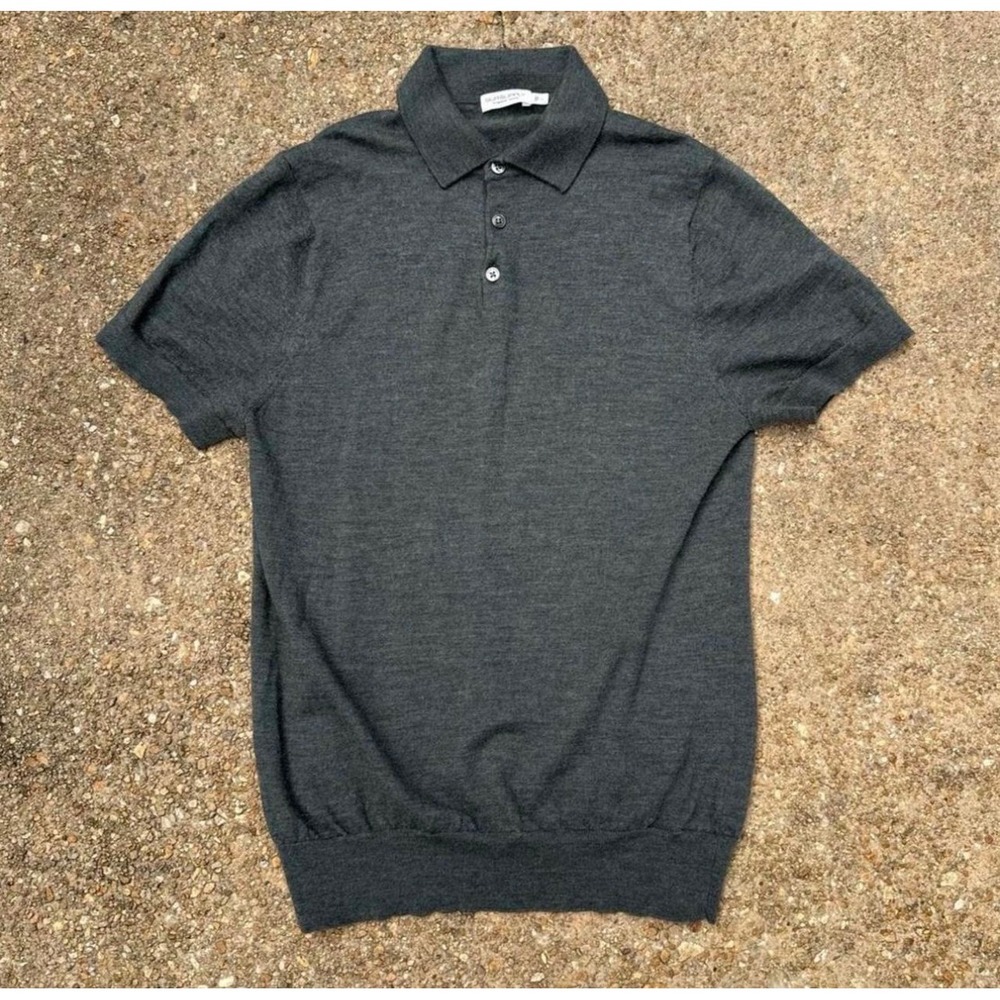 Suitsupply Merino Wool Polo Shirt — Charcoal Grey, Slim Fit, Short Sleeve